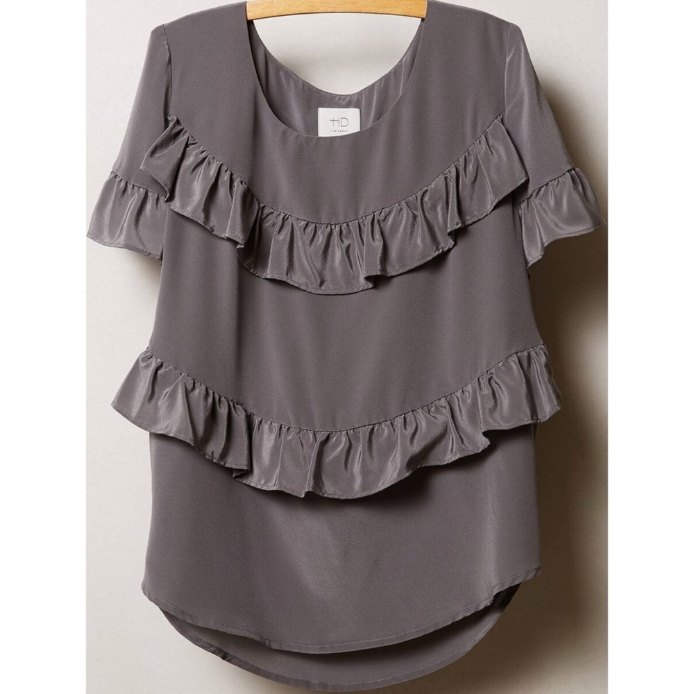 Anthropologie HD in Paris Tiered Ruffle Silk Blouse